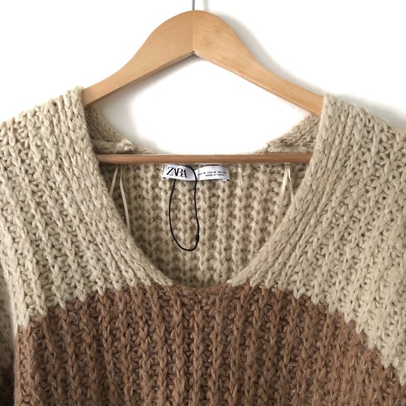 Zara Striped Oversized Knit Brown Fall Sweater - Picture 4 of 10